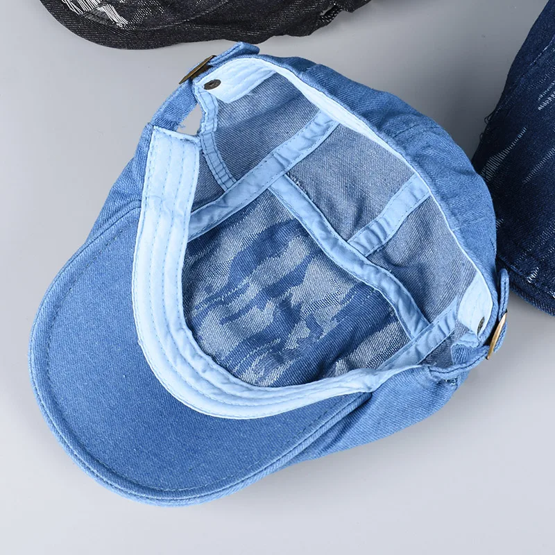 Summer Beret Women Men Unisex 2025 Spring Flat Cap Vintage Made Old Holes Washed Cotton Denim Berets Chapeau Hommes Newsboy Hat