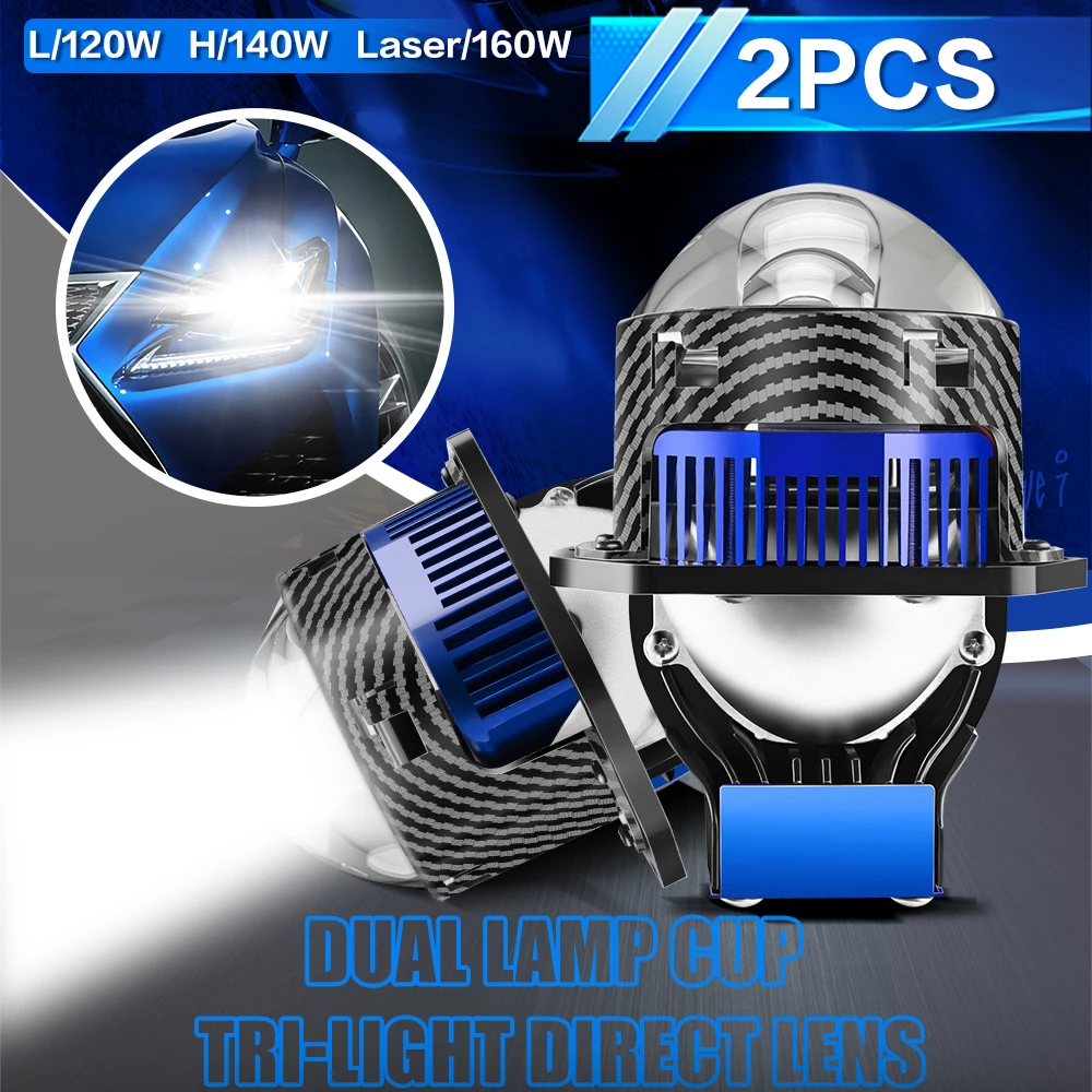 

3 Inch Dual Lamp Cup Projector Lens Bulbs Car LED Headlight Three Light Direct Lens Hyperboloid Lens Universal Car Accessories
