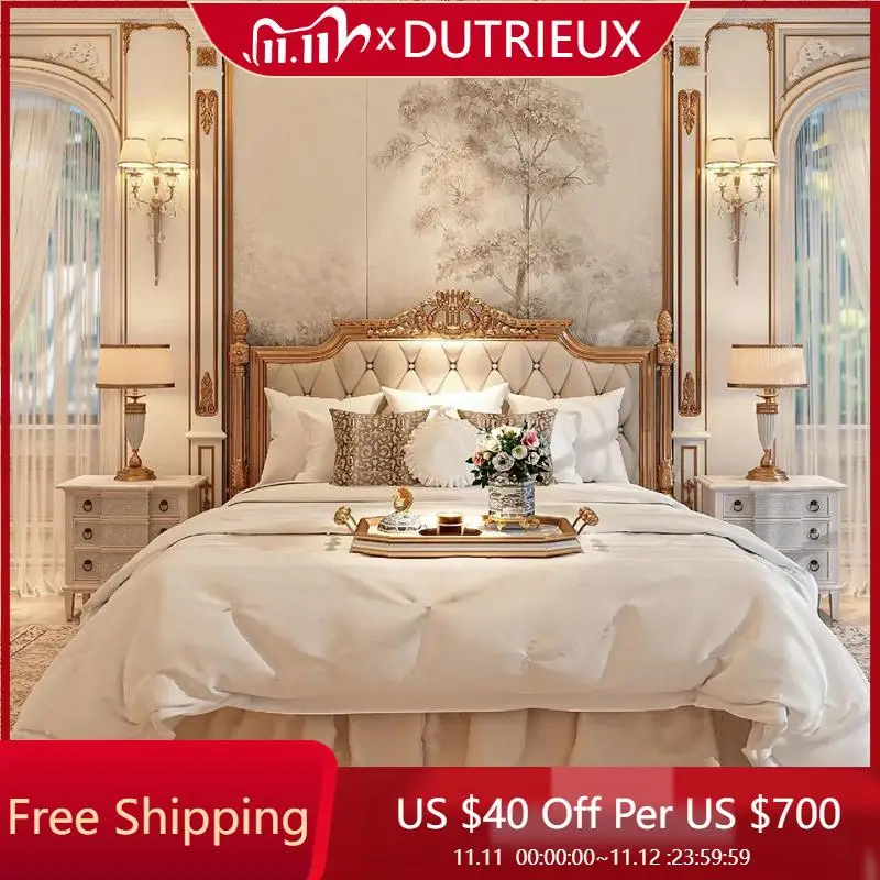 

Французская светлая роскошная кровать из цельного дерева, модное изголовье дерева, свадебная кровать, качественный каркас, двойная мебель для спальни Cama De Casal