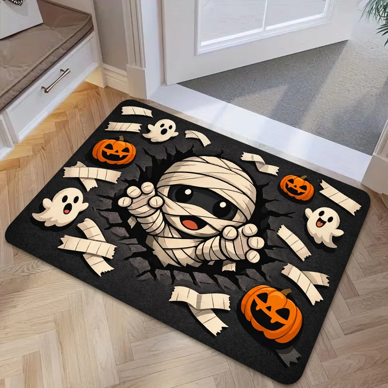 Cute Cartoon Mummy Pumpkin Flat 2D Pattern Area Rug Bath Mat Non-Slip Doormat Floor Mat Water Absorbent Home Decor