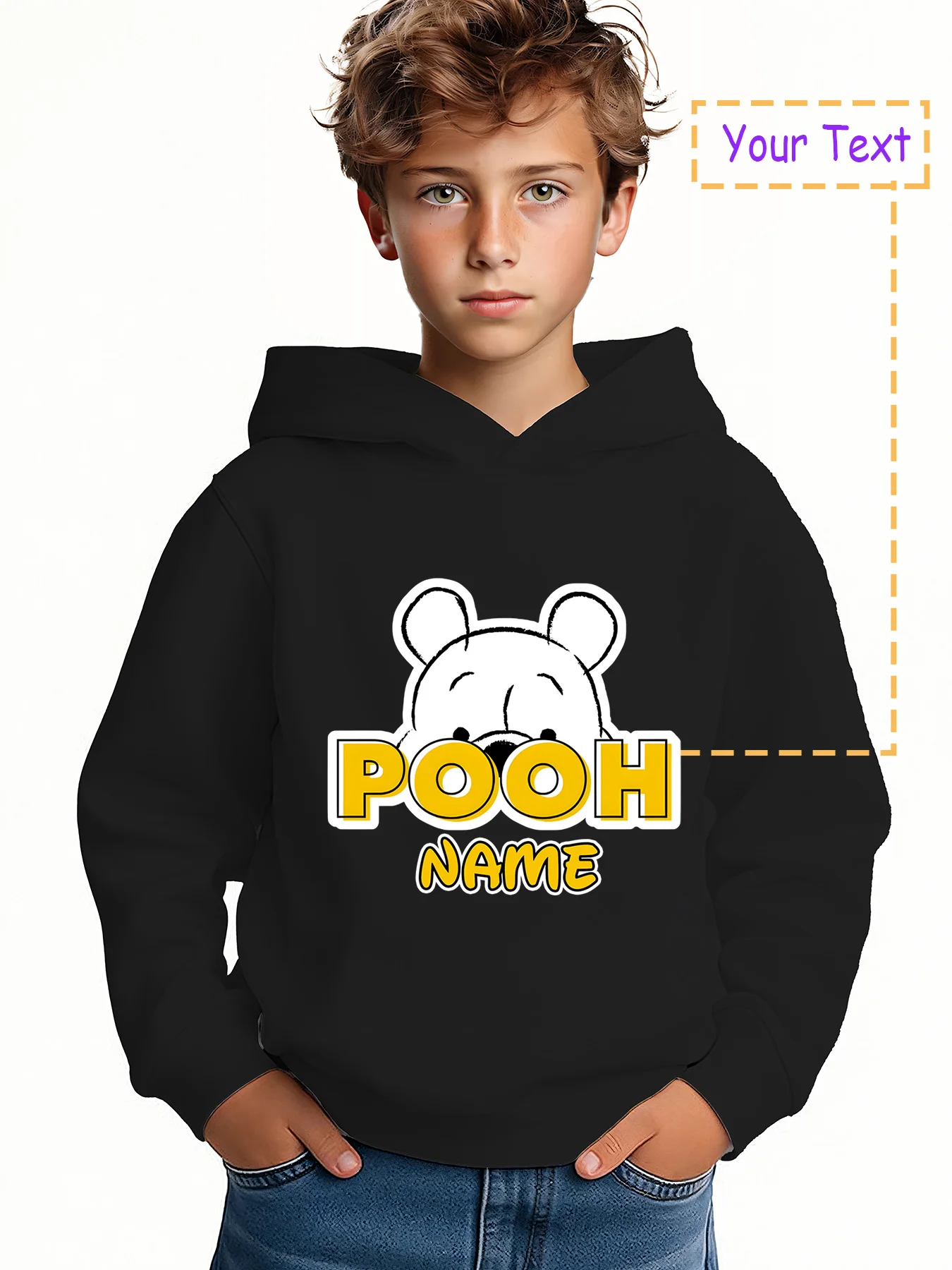 

MINISO Disney's cute Winnie the Pooh hoodie - Winnie the Pooh head shape, perfect for home leisure and cute street wear, custom