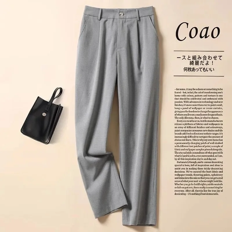 

Женский костюм с высокой талией, осенние прямые офисные женские корейские модные брюки, повседневные свободные женские черные брюки на пуговицах, новые