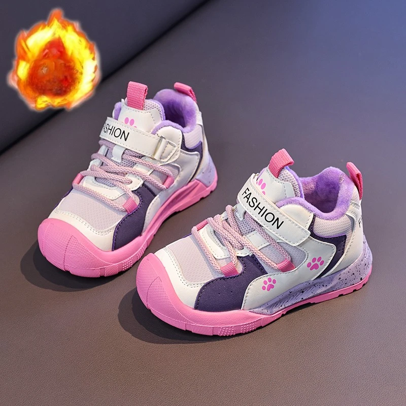 Children Sports Shoes Toes Capped Hook&loop Kids Sneakers Suede Warm 2025 Winter New Boys Girls Running Shoes Breathable Soft