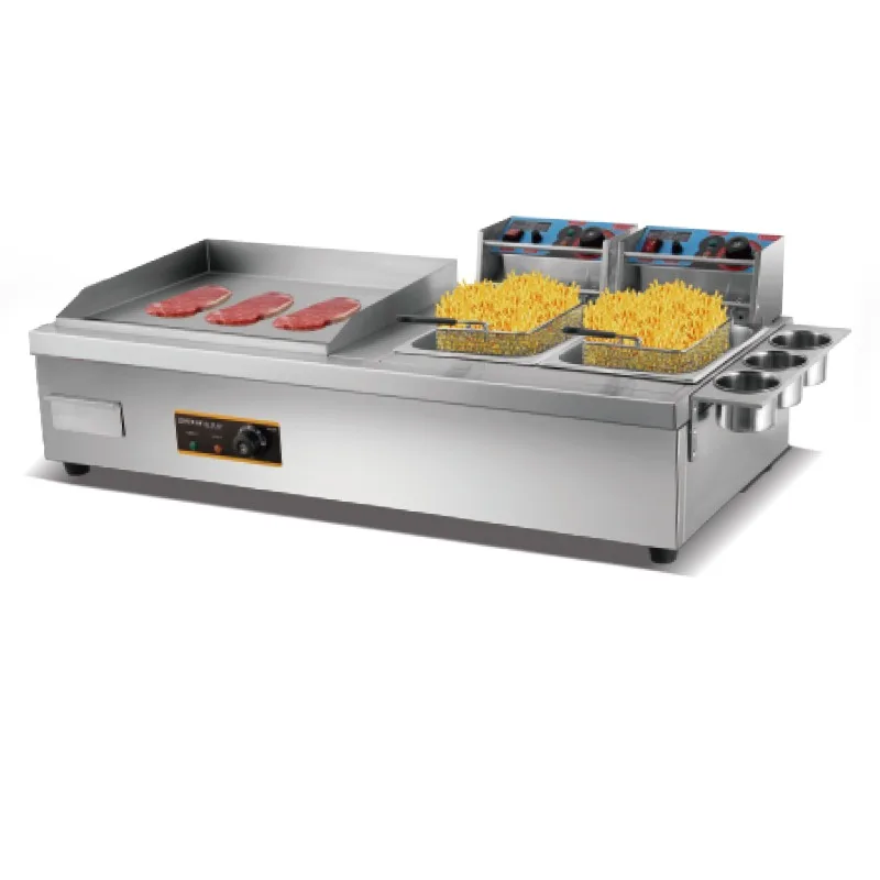 Commercial CE Certification Catering Equipment Table Top Electric Griddle With Fryer Machine