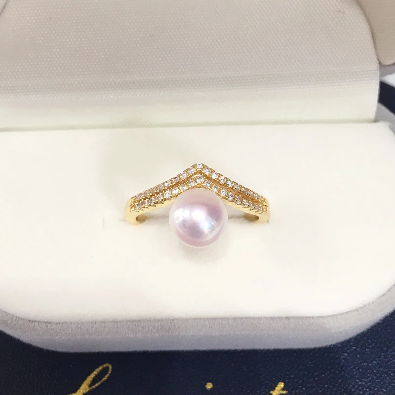 

ZHBORUINI 2022 New Pearl Ring 14K Gold Plated 100% Natural Freshwater Pearl AAA Zrcon Triangle Personality Ring Jewelry Gift