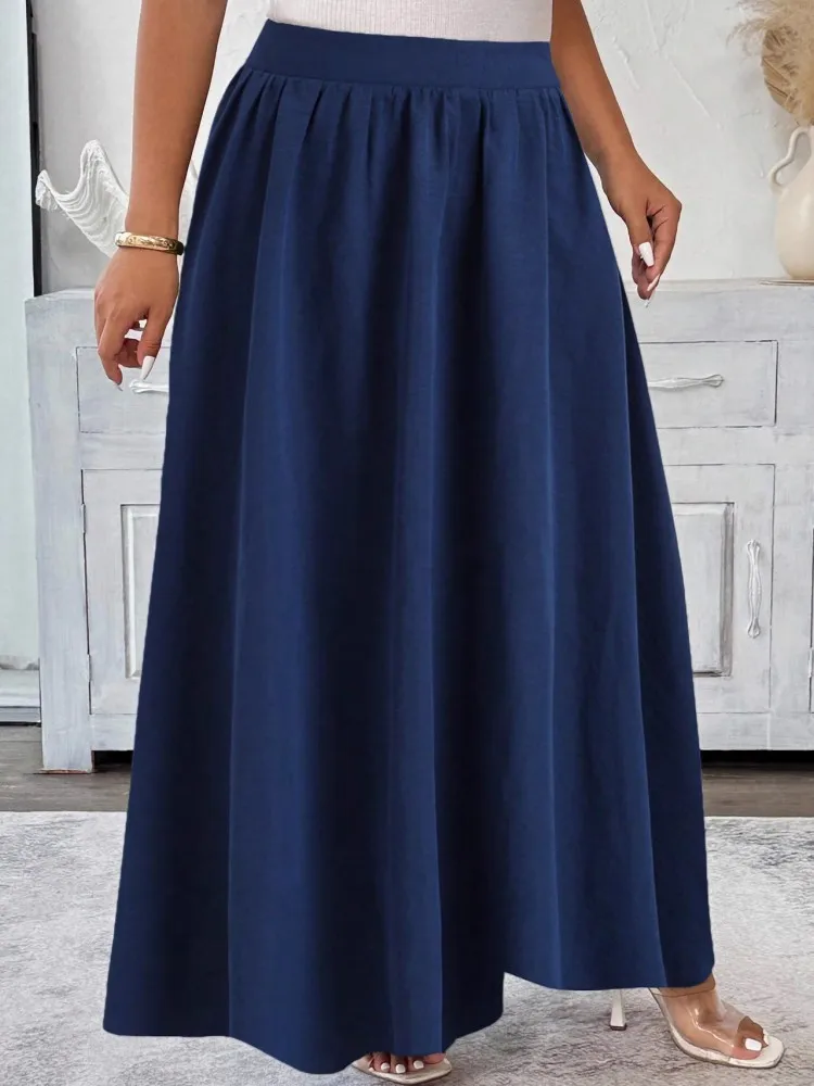 

Женская юбка больших размеров, драпированная макси-юбка трапециевидной формы с эластичной резинкой на талии для похудения, весна-осень, новая корейская повседневная юбка