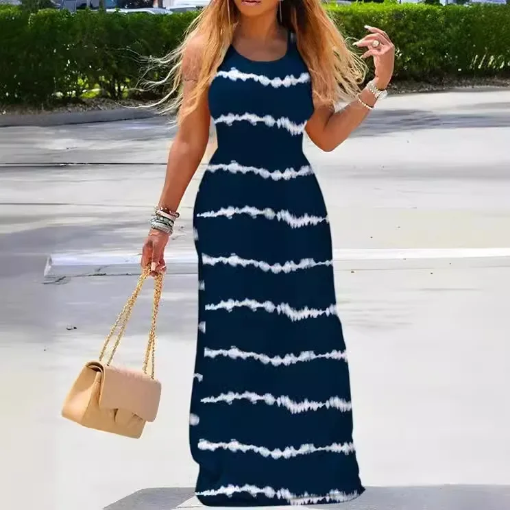 New Summer Hot Fashion Sexy Dress For New Print High Waist Slim Sleeveless Elegant Casual Long  Dresses For Women's Clothing