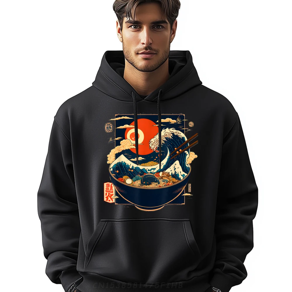 Japanese Kanagawa Wave Ramen Graphic Retro Noodles Black Graphic Sweatshirts Men's Shirt Easter Day