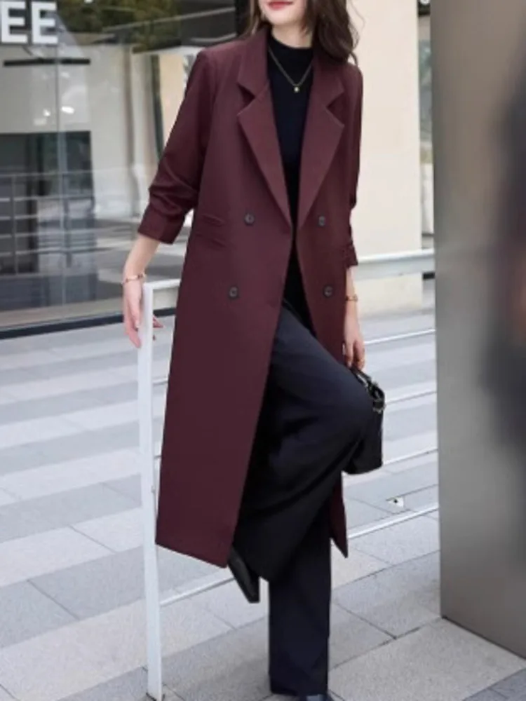 LANMREM Lange Windjacke Für Frauen Kerb Kragen Zweireiher Lange Ärmel Mäntel Neue Koreanische Version Trendy 2DB1253