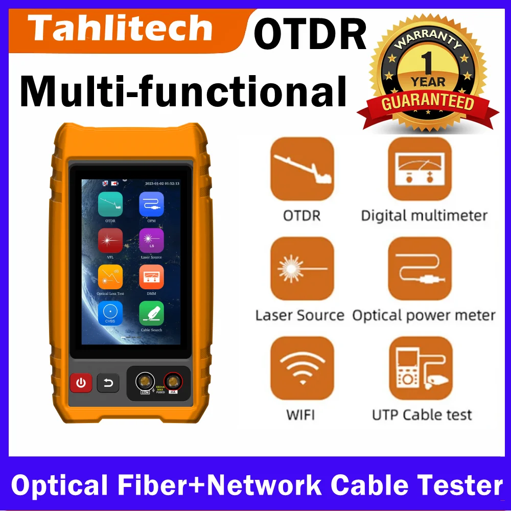 جهاز اختبار OTDR صغير محمول من Tahlitech، أداة اختبار كابل الألياف البصرية وكابل الشبكة، مقياس انعكاسات الألياف البصرية مع شاشة تعمل باللمس