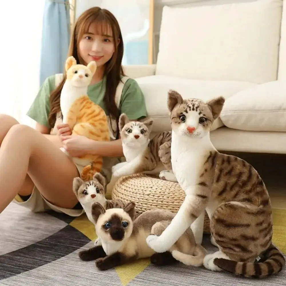 Big Eyes Lying Down Cat Plush Toy Fluffy Stuffed Cute Animal Plush Doll Tabby Cat Standing Siamese Cat Pillow Children