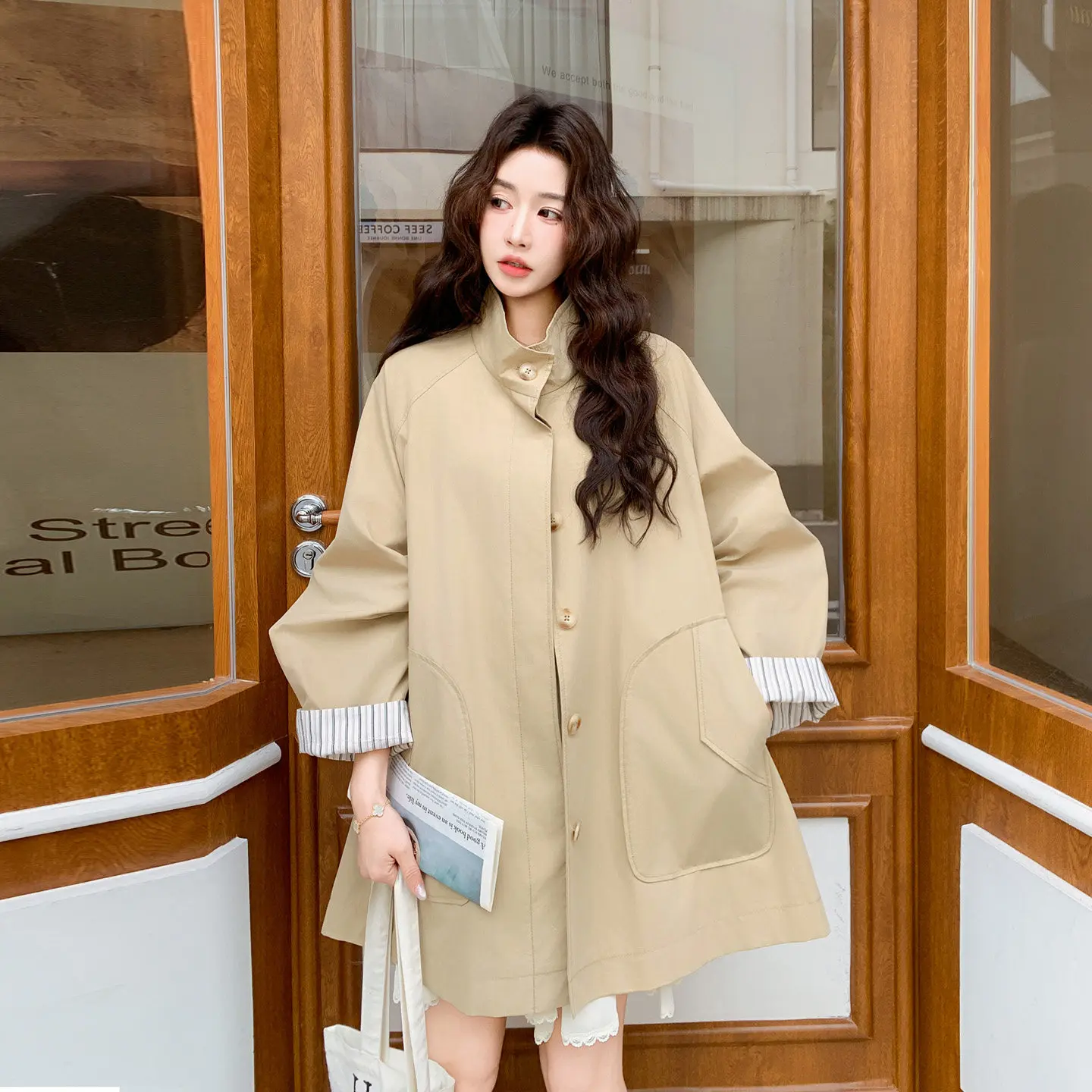 

Пальто SuperAen в корейском стиле, средней длины, однобортное, для женщин, повседневное, офисное, весна 2026, новая модная коллекция