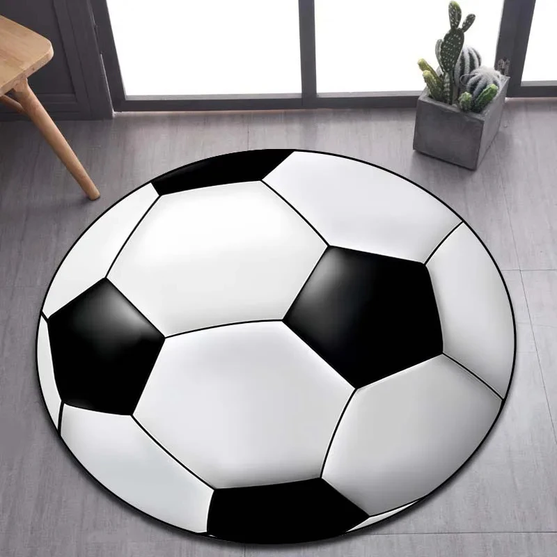 Soccer Round Rug Football Circle Carpet Non-slip Sports Theme Floor Mat for Bedroom Kitchen Living Room Bath Rugs Kids Teen Gift