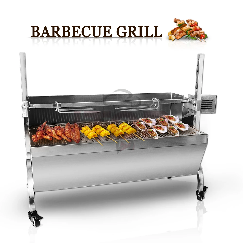 Outdoor stainless steel hog lamb charcoal barbeque bbq rotisserie spit roaster with 40kg electric motor grill