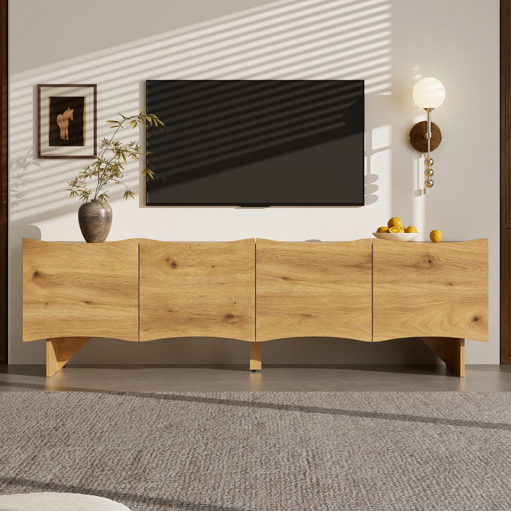 Mobile TV moderno con ottica in legno – Console multimediale elegante da 155 cm, ampio spazio di archiviazione e gestione dei cavi | Ideale per il soggiorno