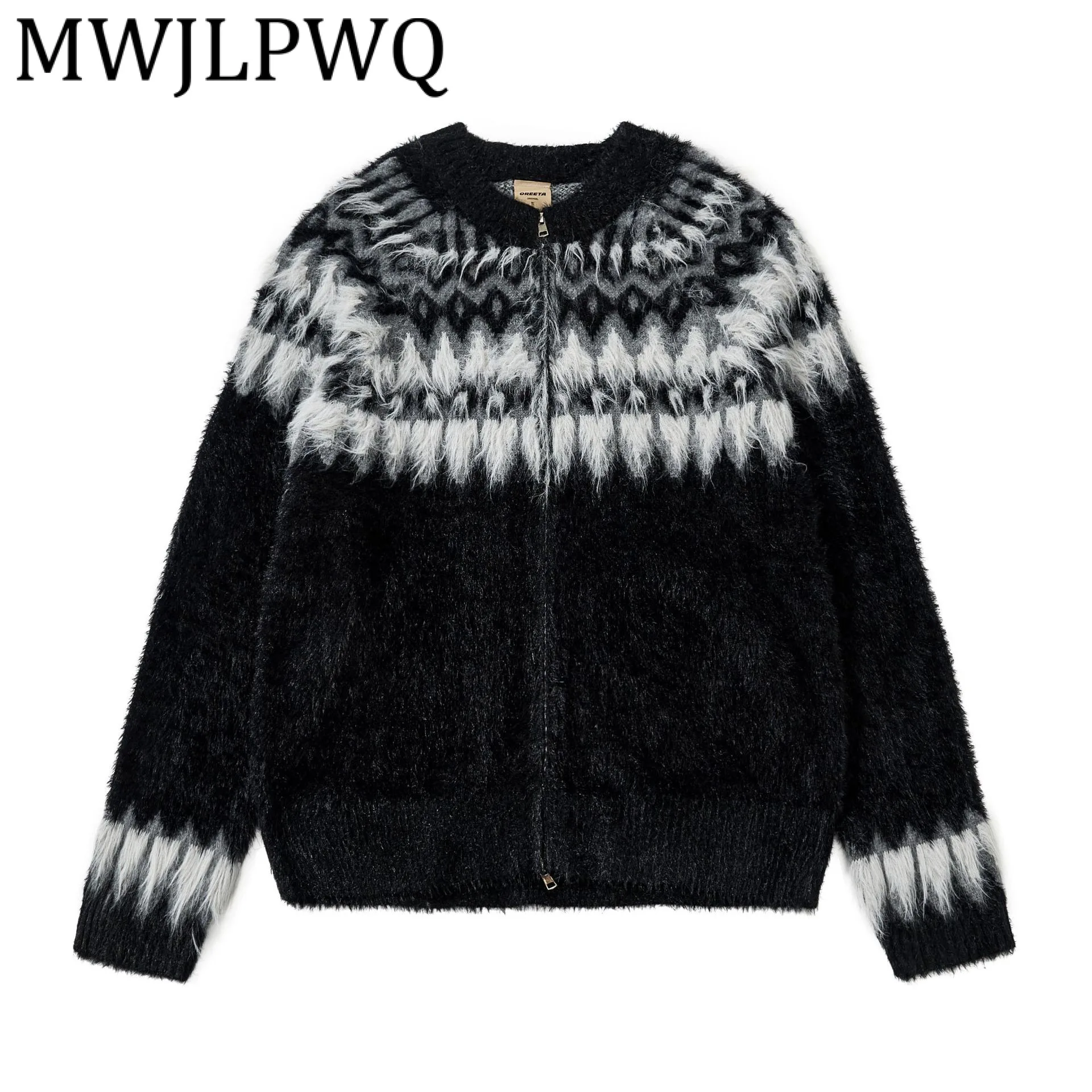 

MWJLPWQ жаккардовый вязаный свитер в американском стиле с цветными блоками, мужской кардиган с круглым воротником, повседневные топы, новинка зимы 2025, 21516