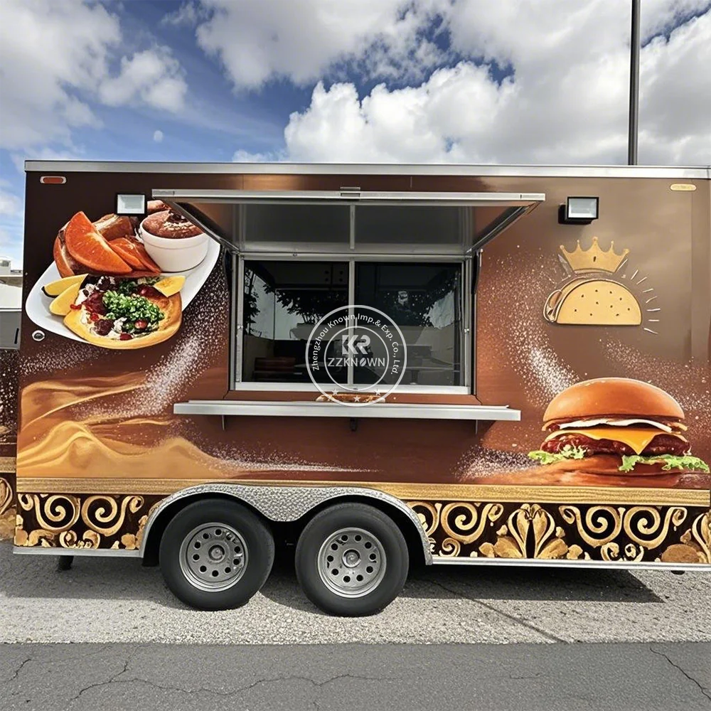 Remolque de comida callejera, cocina móvil, carrito para perros calientes y Pizza totalmente equipado, camión de comida rápida de concesión con equipos de cocina