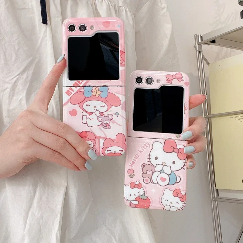 Kawaii Cute Cartoon Sanrio Hello Kitty Melody Phone Case For Samsung Galaxy Z Flip 5 Soft Silicone Back Cover For Z Flip 4