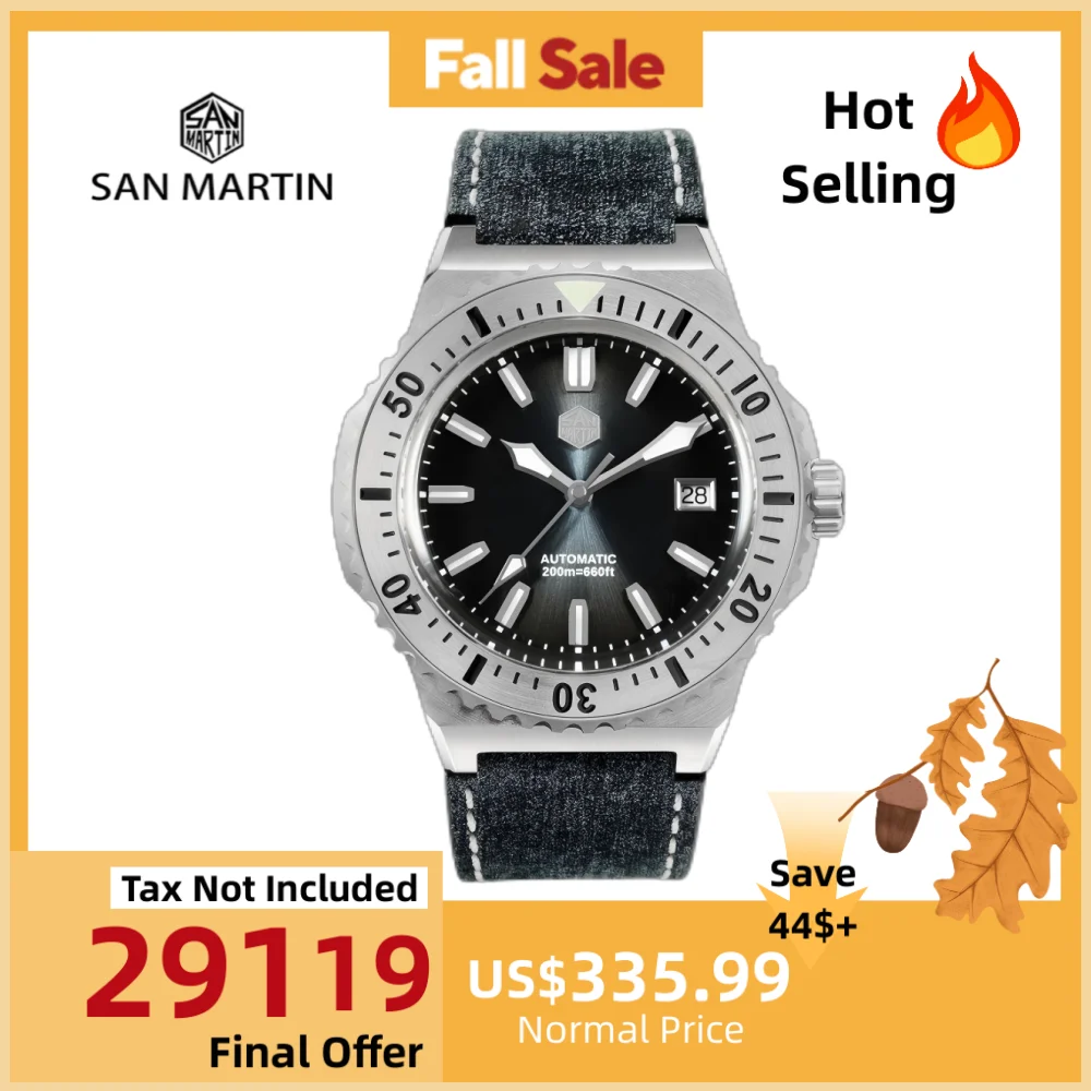 

San Martin 44mm Retro Diver Luxury Sapphire PT5000 SW200 Automatic Mechanical Wrist Men's Watch 20Bar Waterproof Luminous SN0055