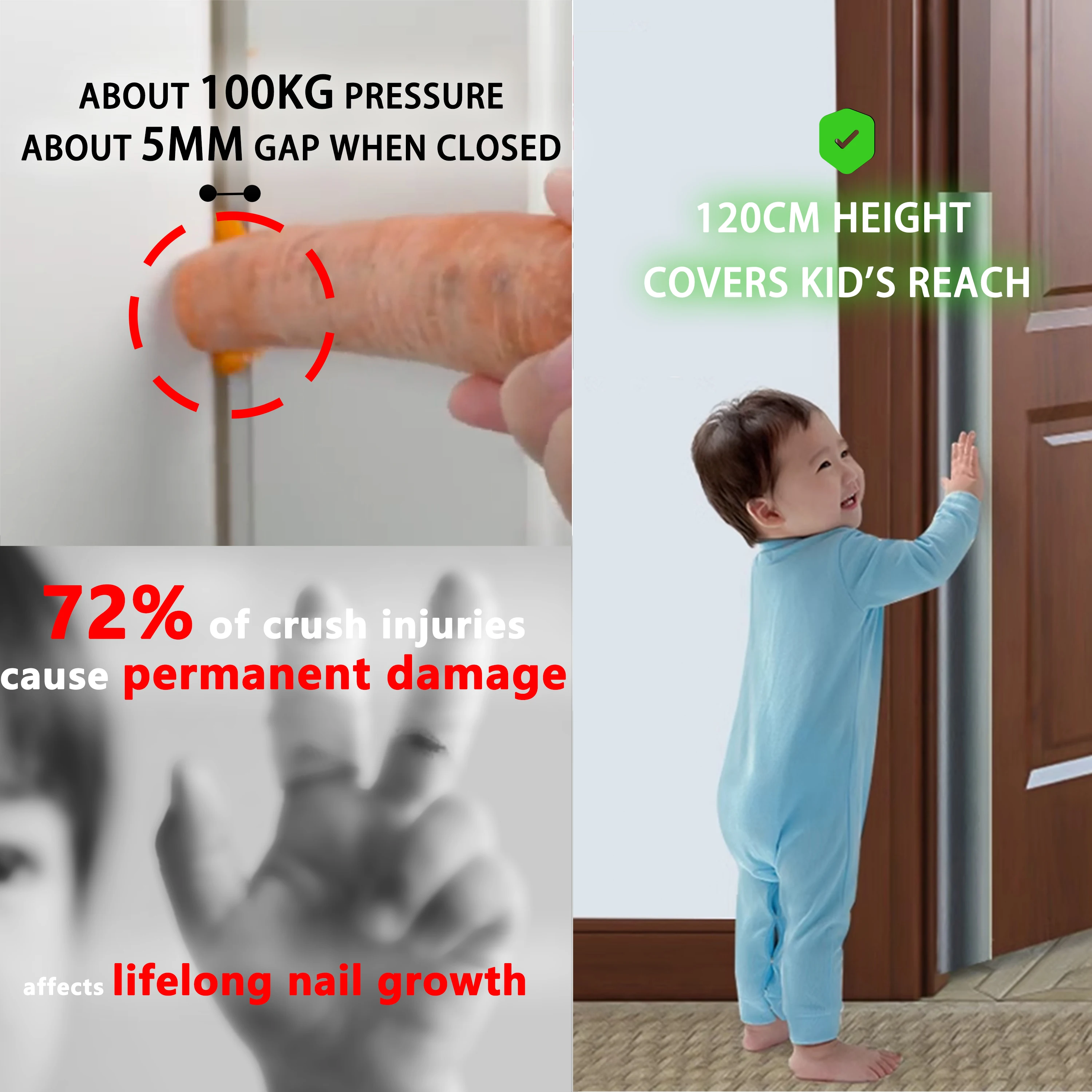 1 conjunto, um lado da frente e traseira da porta, 1,2 metros de comprimento, costura de porta anti-pitada, porta autoadesiva com tampa de dedo