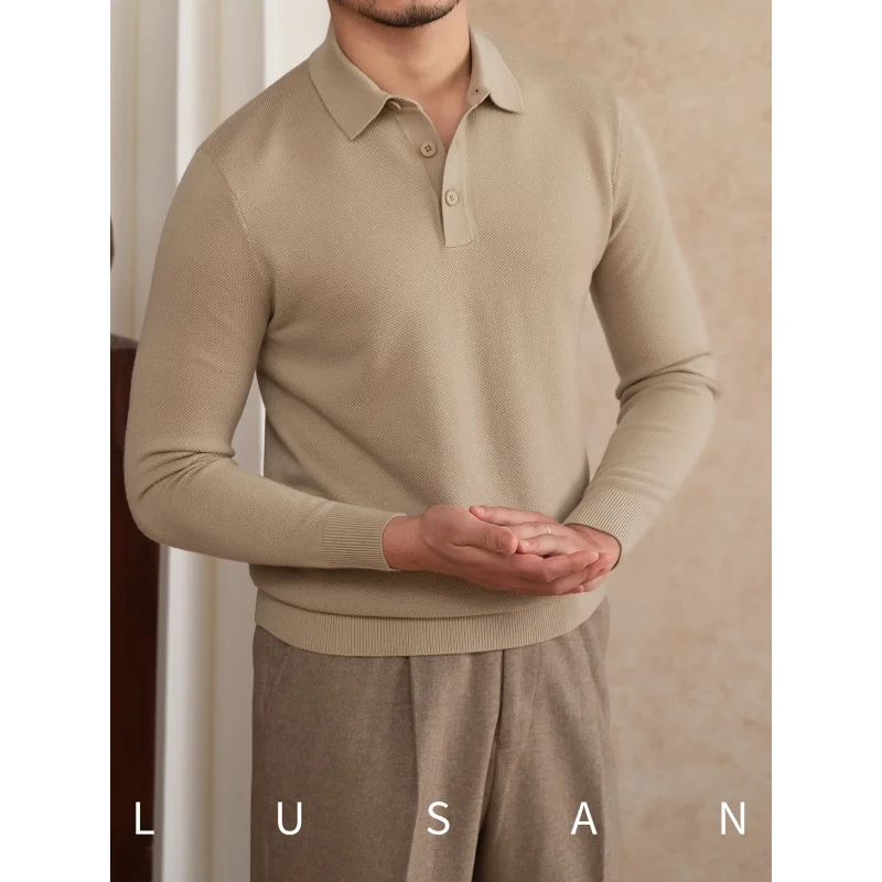 

Mr. Lu San Autumn Slim Fit Commuter Wool Knit Sweater with Turn-down Collar and Long SleevesTShirt British CasualPOLOTrendy Men'