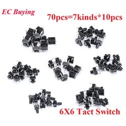70pcs 6*6 택트 스위치 촉각 푸시 버튼 스위치 키트 6x6x4.3/5/6/7/8/9/10 SMD 모듬 Diy 구성 요소 키트 7종류*10pcs