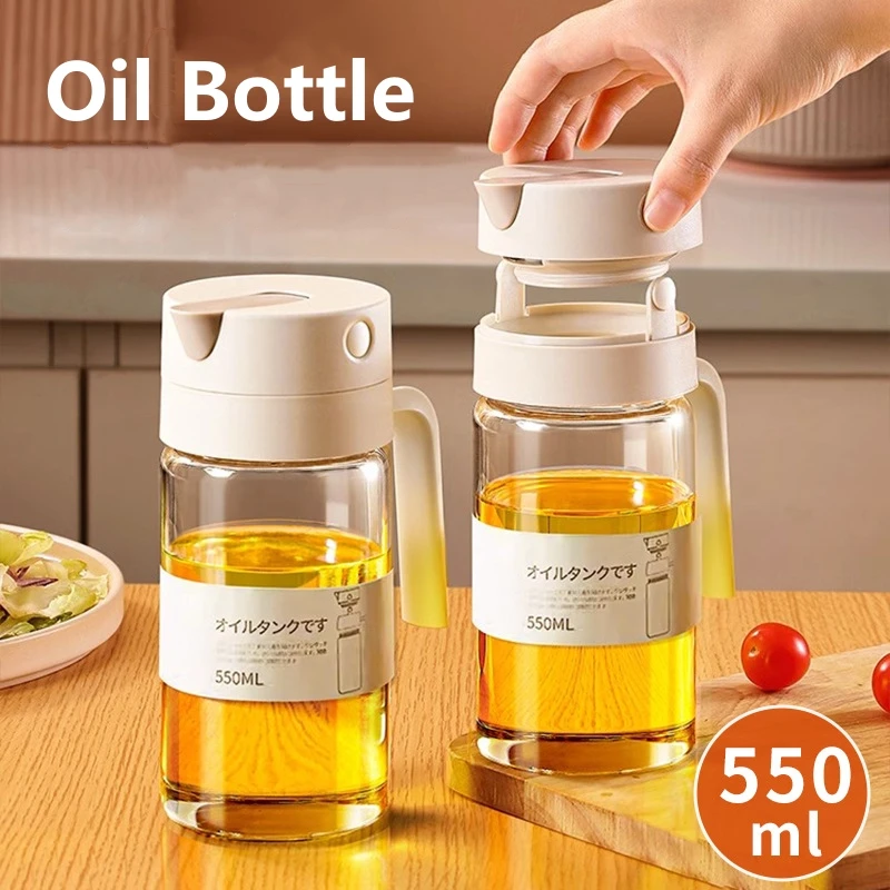 550mL Oil Empty Bottle Pourer Glass Bottles Automatic Opening and Closing Kitchen Cooking Oil Dispenser Cruet for Camping BBQ