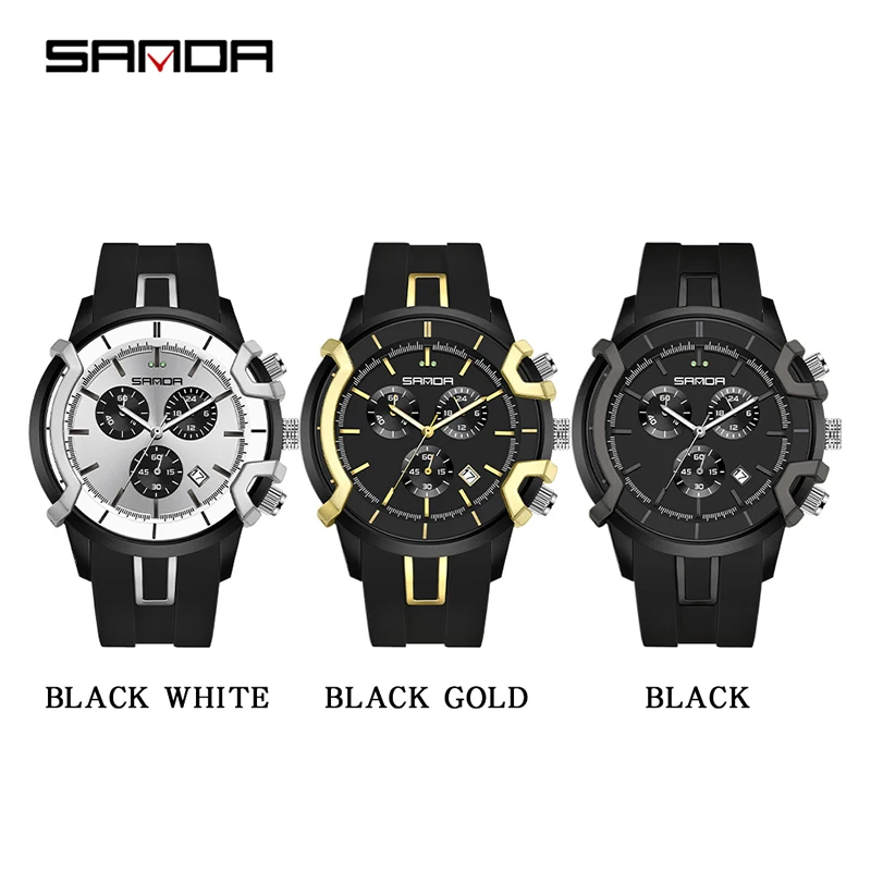 SANDA-Montre à Quartz Militaire pour Homme, Bracelet en Silicone Original, Multifonctionnel, Étanche, Date, Montre-Bracelet de Luxe, Top Marque