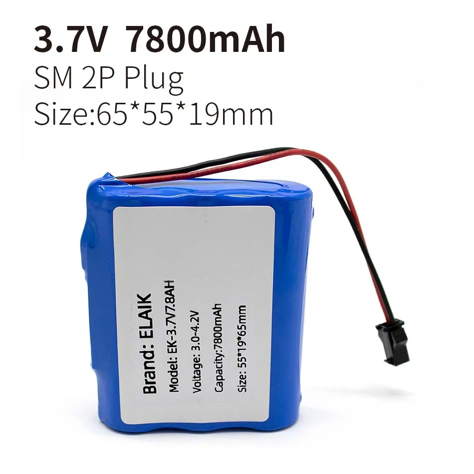 3.7V 7800mAh/5200mAh/2500mAh 18650 lithium battery pack with built-in battery protection board, three interfaces available