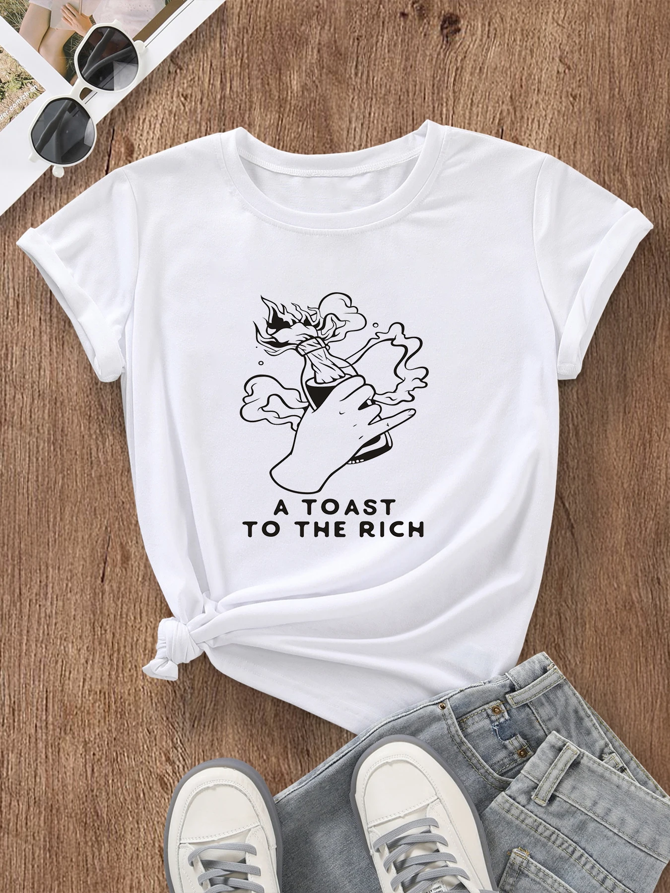 A TOAST TO THE RICH T-Shirt Cotton Street fashion unisex pullover Casual Short Sleeve Tee