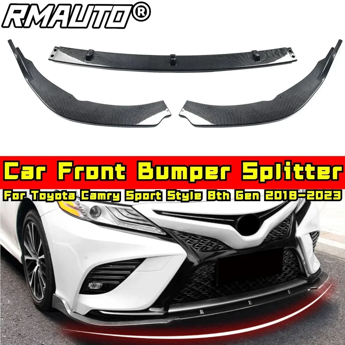 Camry Front Bumper Lip Splitter Matte Black Sport Style Bumper Diffuser Cover For Toyota Camry 8th Gen 2018-2023 Car Accessories