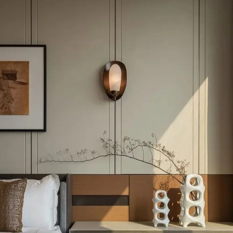 American natural marble wall lamp designer living room background wall lamp Nordic bedroom full copper bedside Dali