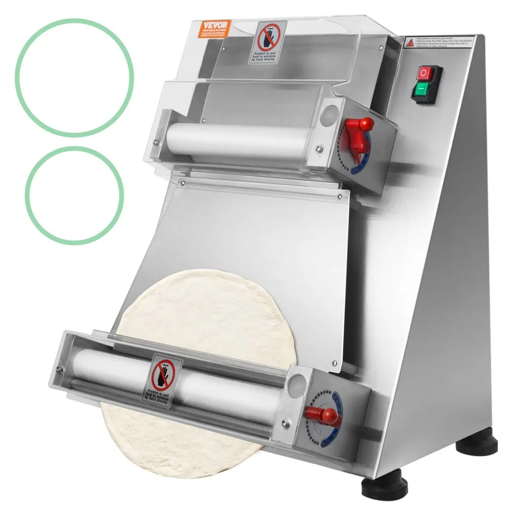 VEVOR Pizza Roller Sheeter 3-15 Inch Automatic Commercial Pizza 390W Electric Hour Stainless Adjustable Thickness Dough Machine