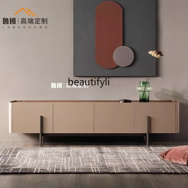 

CC Italian light luxury solid wood TV cabinet saddle leather living room floor cabinet designer creative furniture53