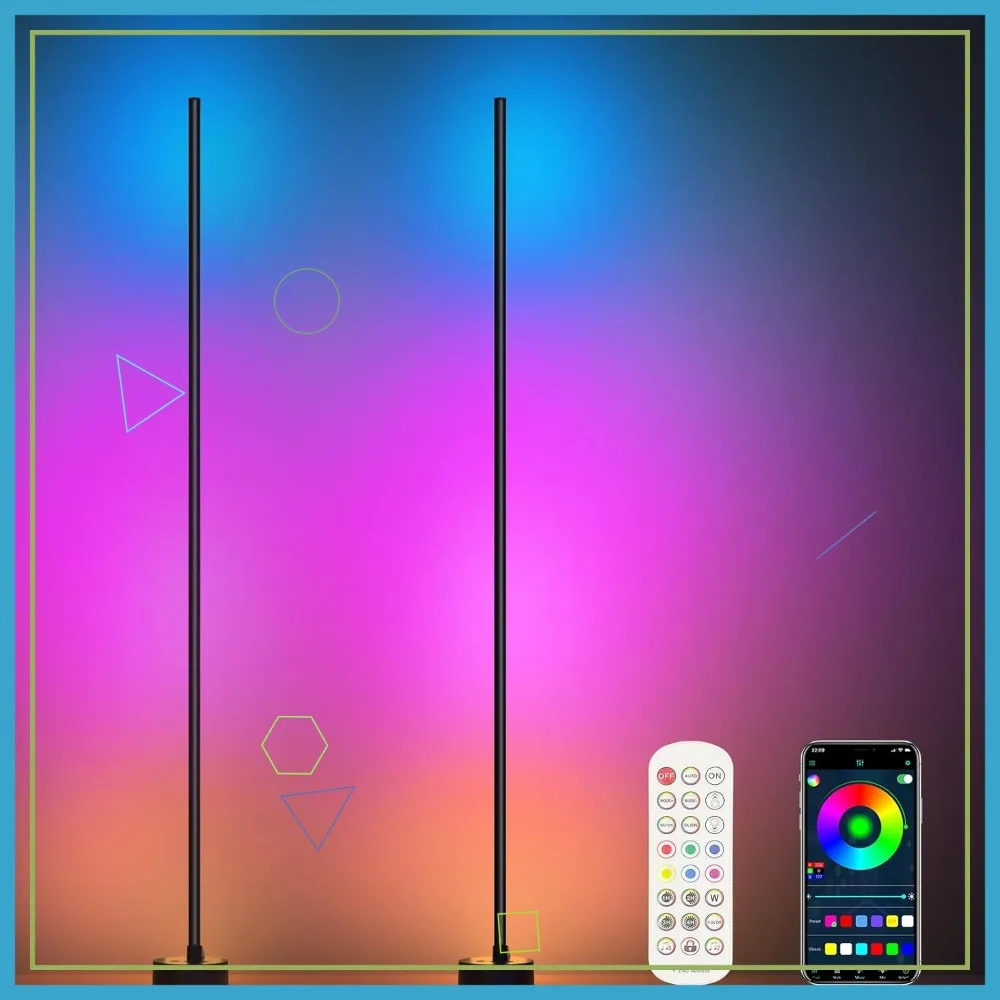 

Комплект из 2 умных RGB-светильников для угла помещения с управлением через приложение/пульт, 16 миллионов цветов и синхронизация с музыкой для гостиной, спальни