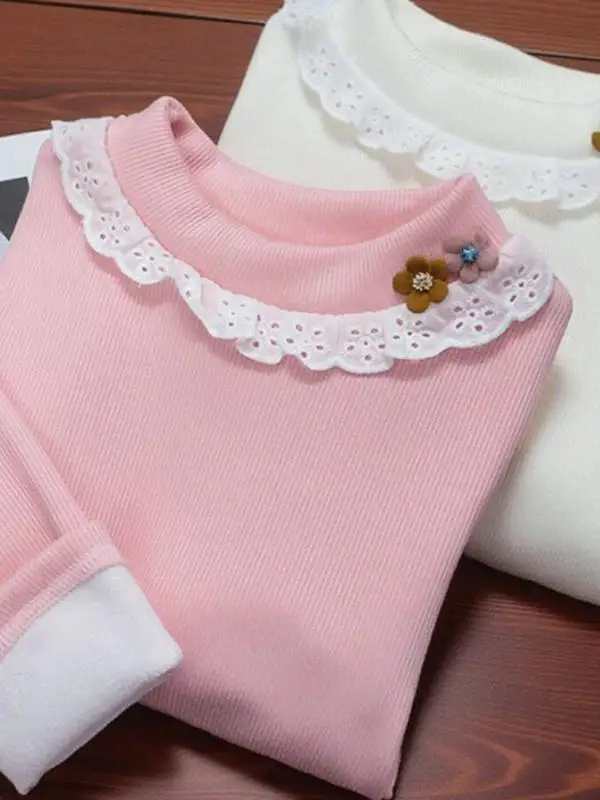 

Термальный утюг для девочек, новинка 2025 года, зима с высоким воротником, модный, милый, Thiened Fce Long Sve irt для детей