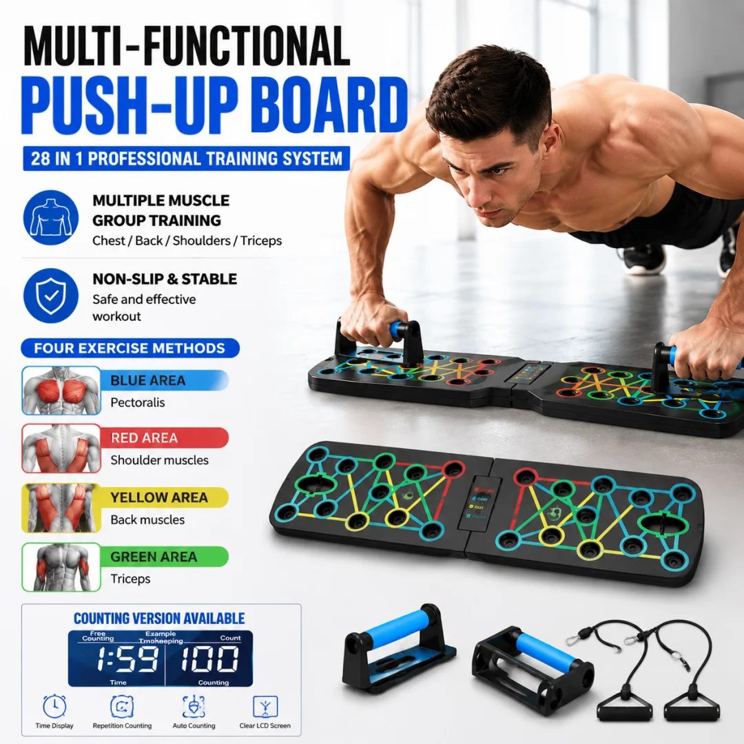 Conjunto de Prancha Portátil para Flexões com Posições Guiadas por Cores, Equipamento de Fitness para Casa para Exercícios de Peito, Braços, Abdômen e Costas para Homens e Mulheres