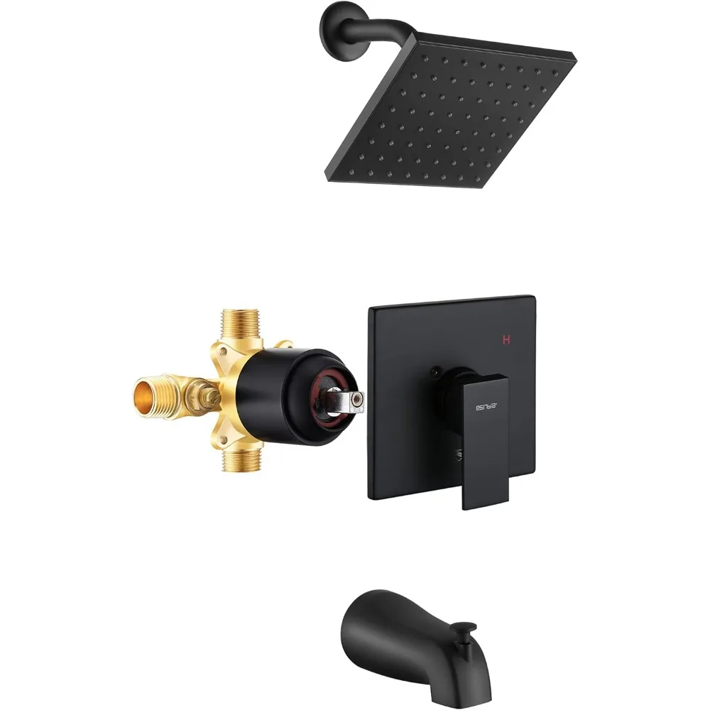 

Esnbia Tub Shower Faucet Set (Valve Included) with 6-Inch Rain Shower Head and Tub Spout, Black Shower Head and Handle Set