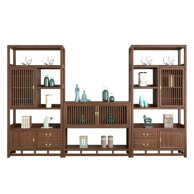0A new Chinese solid wood, Bogu bookshelf, tea room shelf ornament combination, Duobao porch display