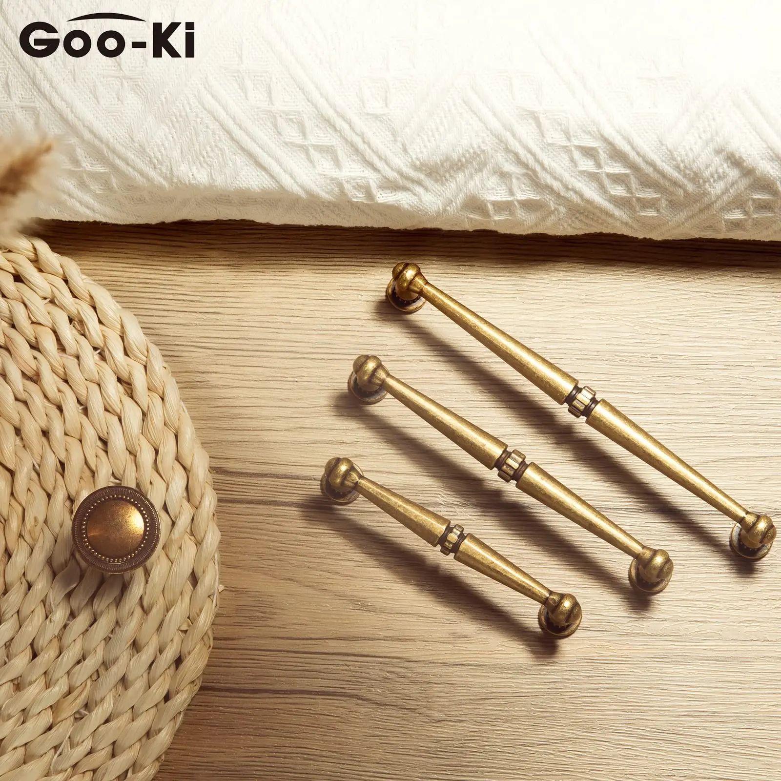 Goo-Ki Brushed Gold Cabinet Handle Drawer Pulls Antique Brass Bar Pull Kitchen Hardware for Closet Dresser Cupboard Furniture