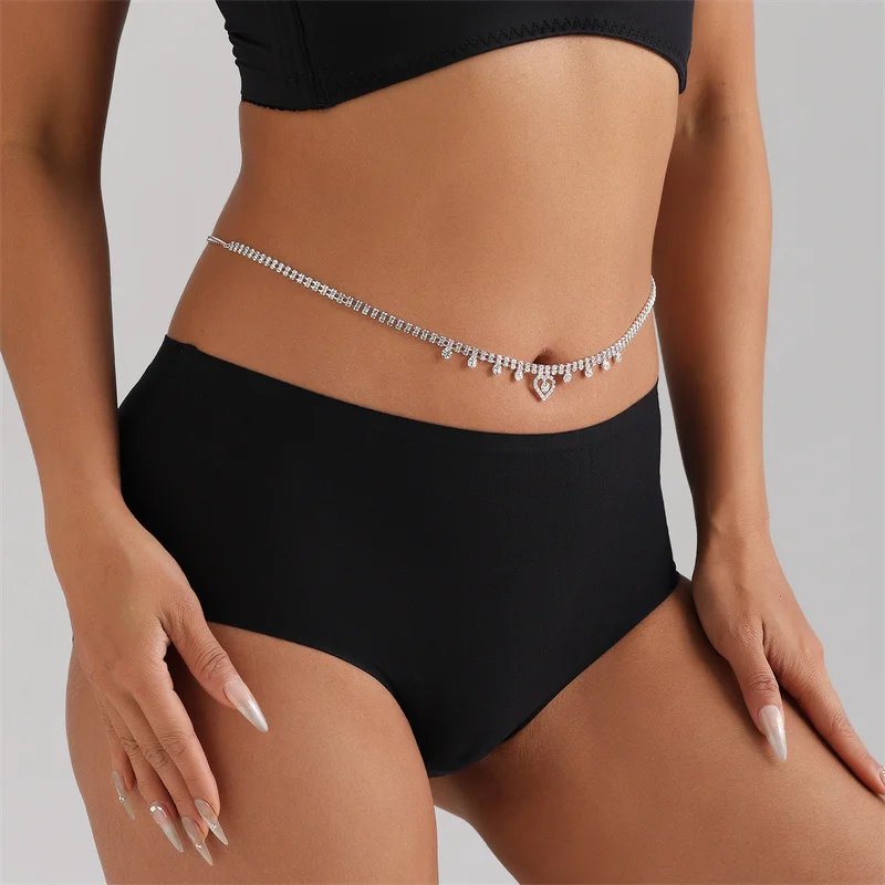 Sexy Strandstijl Ingelegde Strass Hart Taille Link Modieuze Enkellaags Body Ketting Voor Vrouwen Accessoires Mode Sieraden