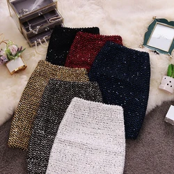 Women's Sequins Skirt Sexy Female Sparkle High Waist Stretchy Skirts Bodycon Glitter Long/mini Party Club Pencil Skirts