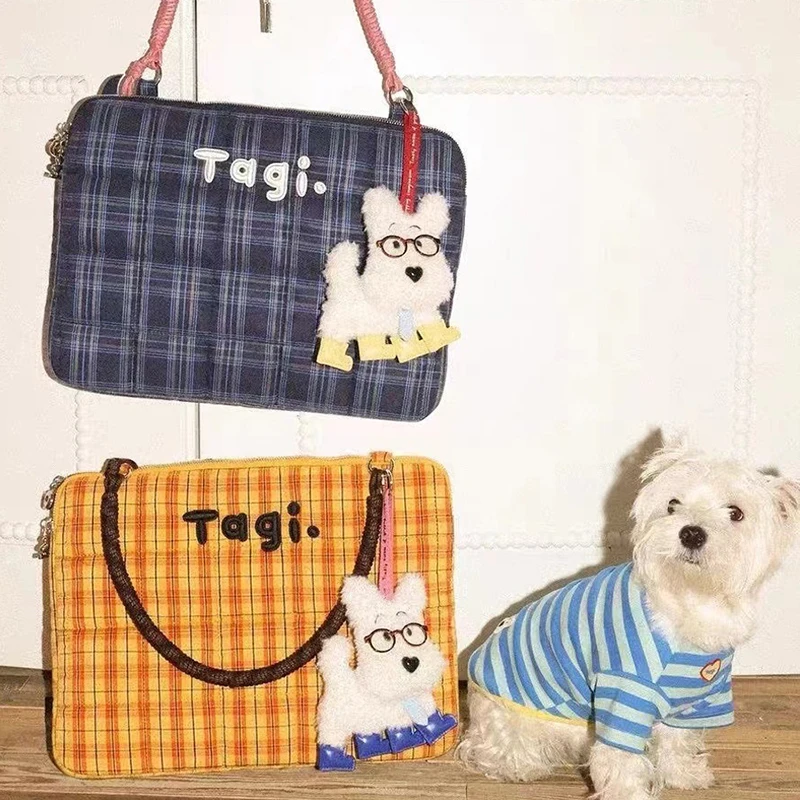 Cute Laptop Sleeve Tablet Sleeve Girl Bag Korean Simple Plaid Bag Large Capacity Laptop Handbag Notebook Pouch Ladies Tote Bags