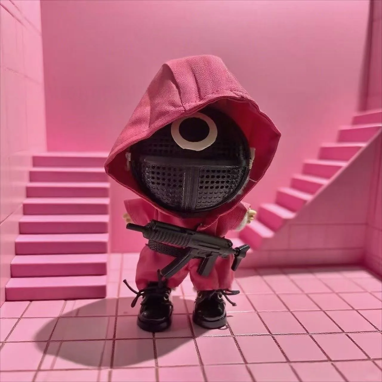 ل 17 سنتيمتر Labubu الملابس والاكسسوارات مقنعين ارتداءها Cyberpunk لعبة الاعتداء فريق البدلة مع قناع مجوف/مسدس لعبة الديكور