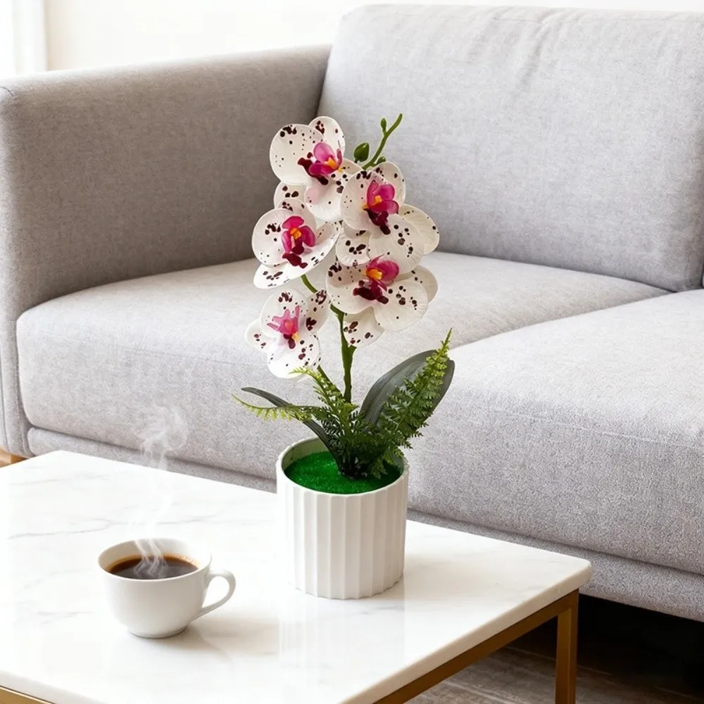 Multi-Bloom Simulated Butterfly Orchid White Flower Pot DIY Artificial Orchid Bonsai Faux Flowers Plastic Fake Flower Home Decor