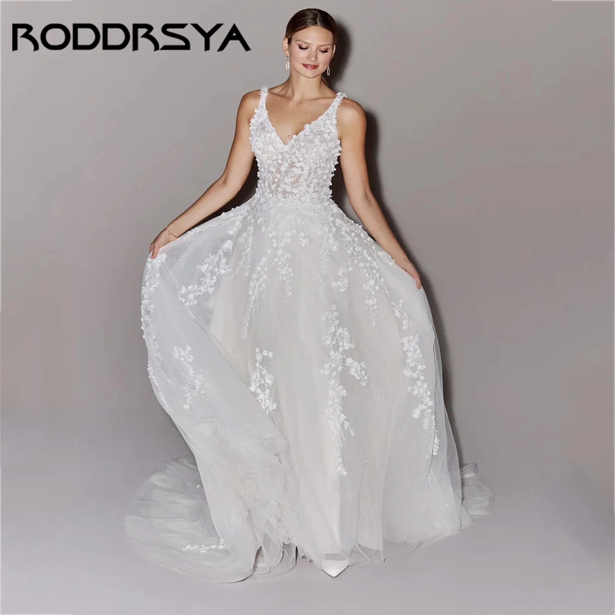 

A-Line Boho Luxury Wedding Dresses V-Neck Sexy Bride Dress Backless Tulle Gown 2025 Spaghetti Strap Vestidos De Novia Customized