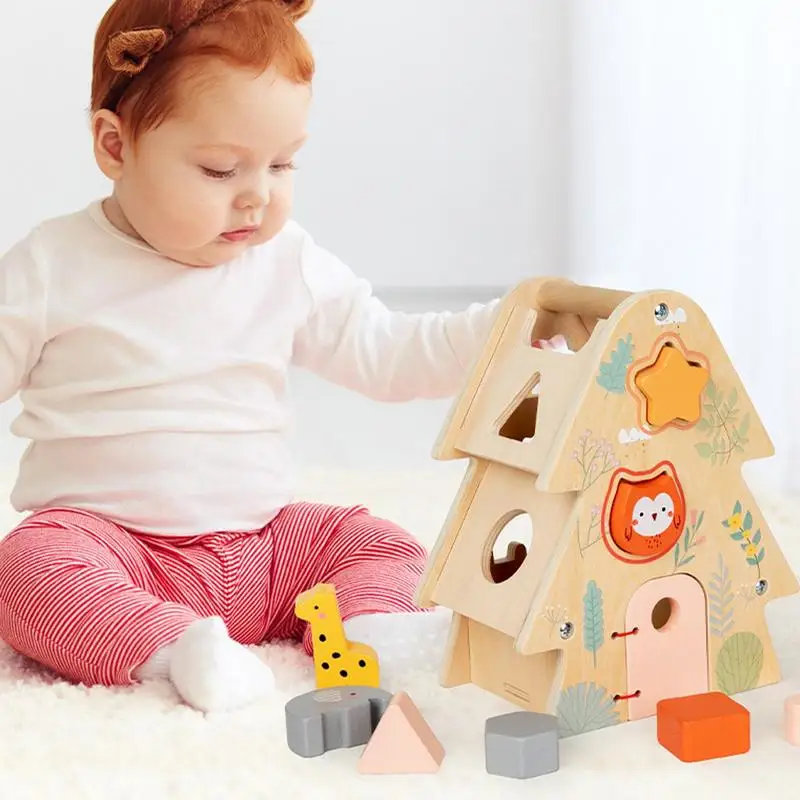 Blocos de classificação de formas, blocos de classificação de formas de madeira para crianças, design de grande espaço embutido, brinquedo de educação precoce para casa, escola ao ar livre