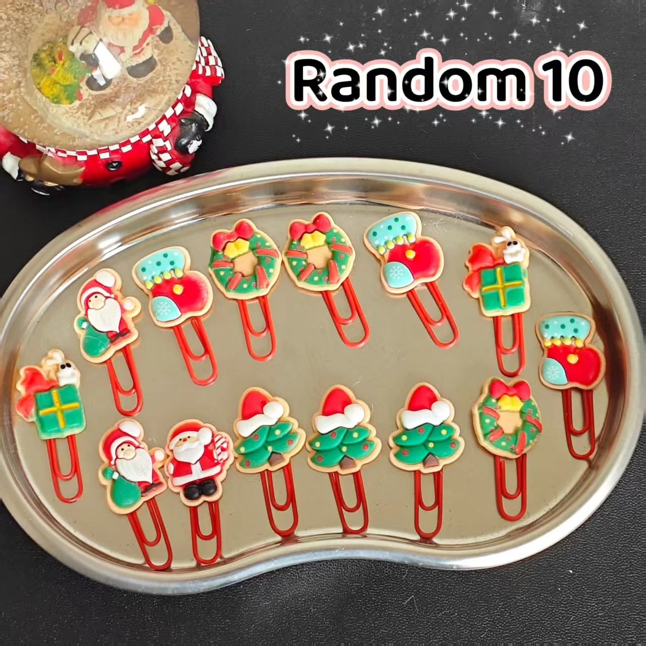 

10-Pack Christmas Red Paper Clips Christmas Tree Santa Gift Socks Cartoon Cute Pins Office Binding