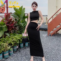 Summer Tank Top Long Skirt Set 2024 Elegant Solid Sleeveless Elastic Top+Ankle Skirt Slim Bodycon Fashion Fake 2 Pieces Set