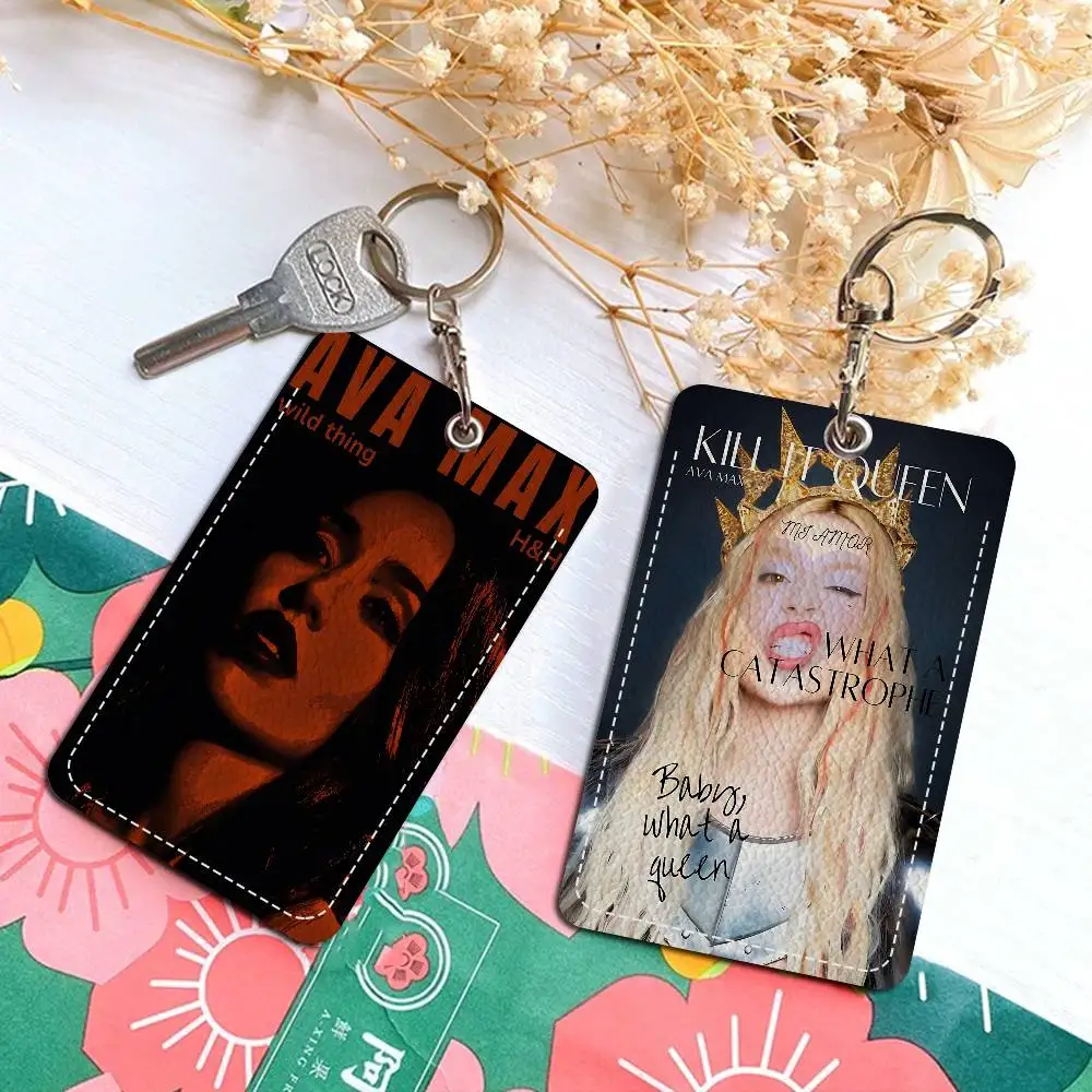 Singer Ava Max Don’t Click Play Cartoon Card Keychain Anime Fashion Pendant Bag ID Door Card Case Bus Card Cute Adult